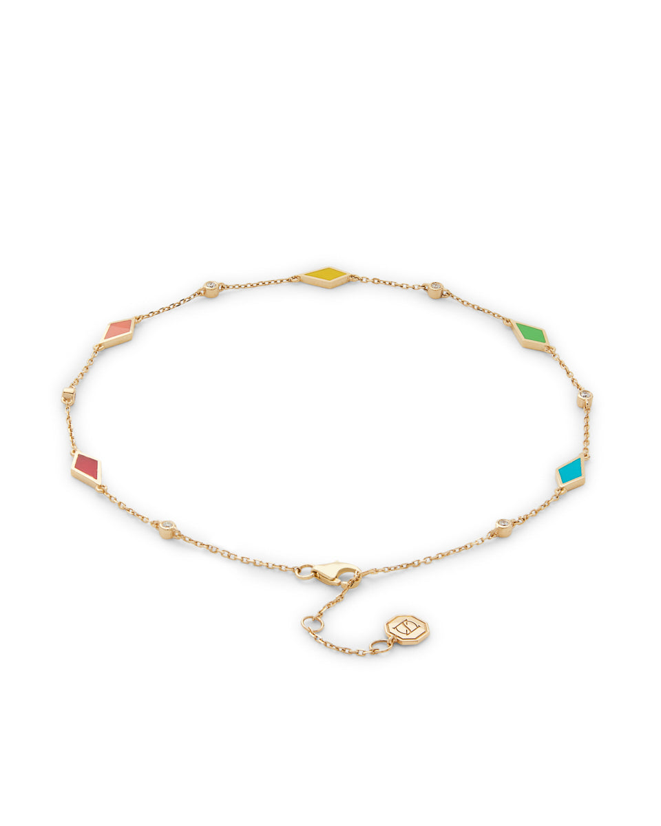 18K Gold Mosaic Anklet With Multicolored Enamel