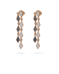 18K Gold Mosaic Long Earrings With Enamel