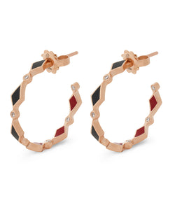 18K Gold Mosaic Hoops With Enamel