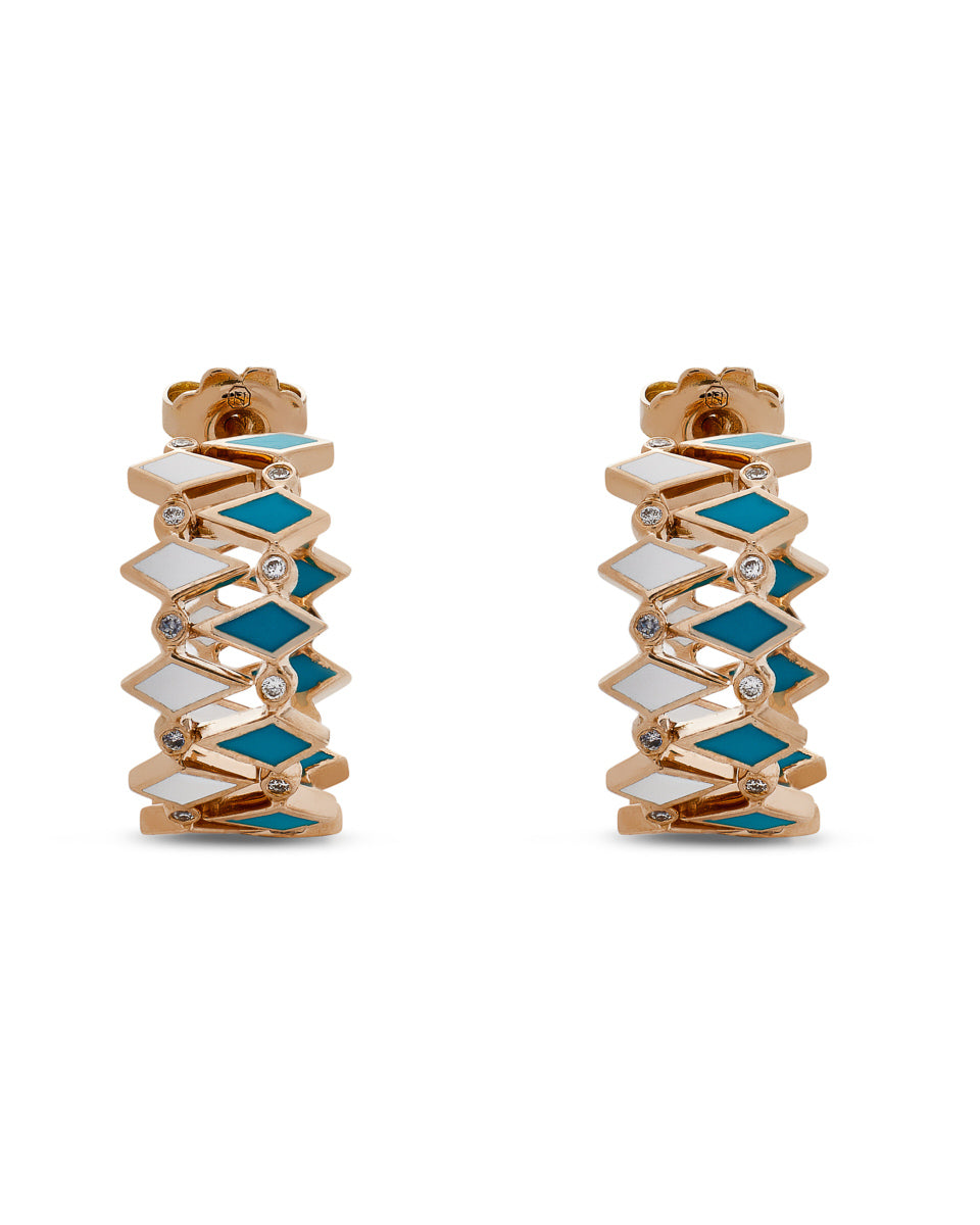 18K Gold Mosaic Double Hoop Earrings With Multicolored Enamel