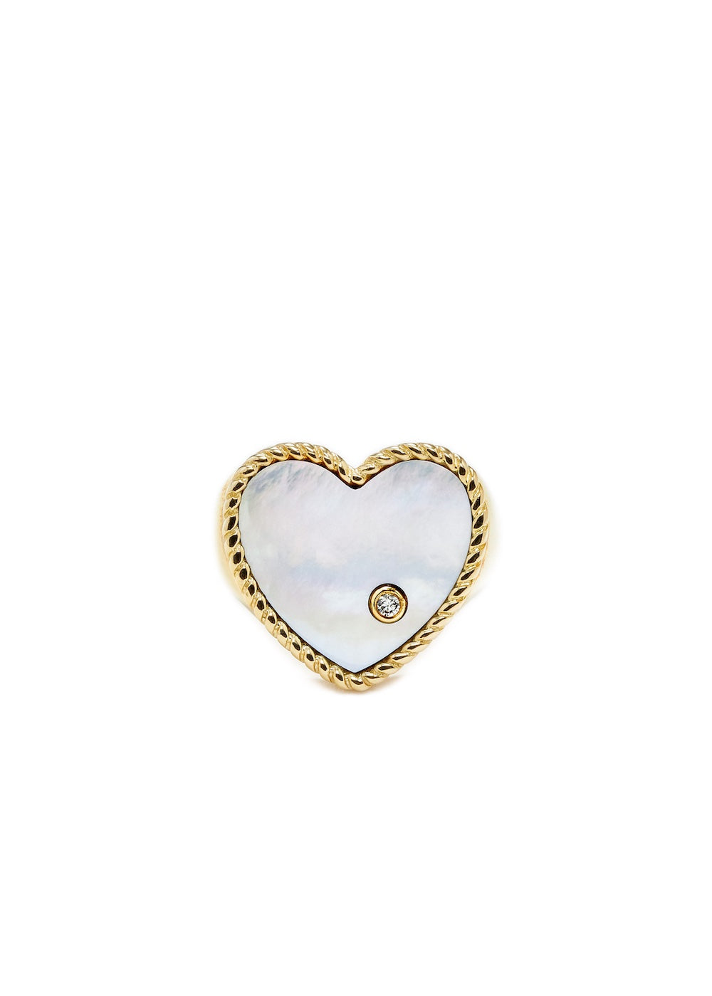 Chevalière Coeur Nacre 9K Yellow Gold Diamond Signet Ring