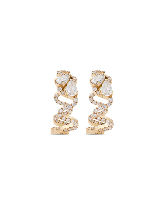Wave 18K Yellow Gold Double Diamond Hoop Earrings