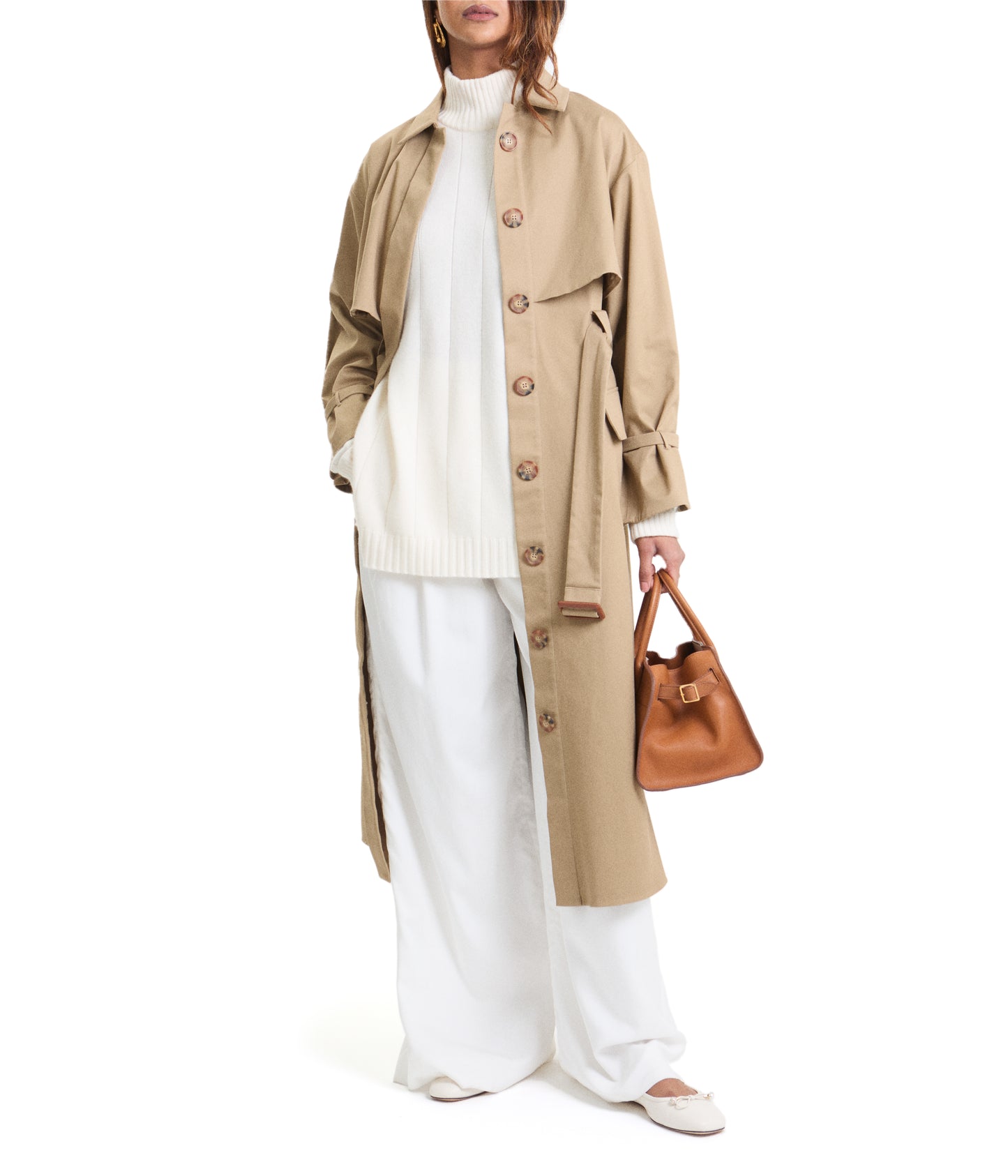 Sand Cotton Drill Serai Belted Trench Coat