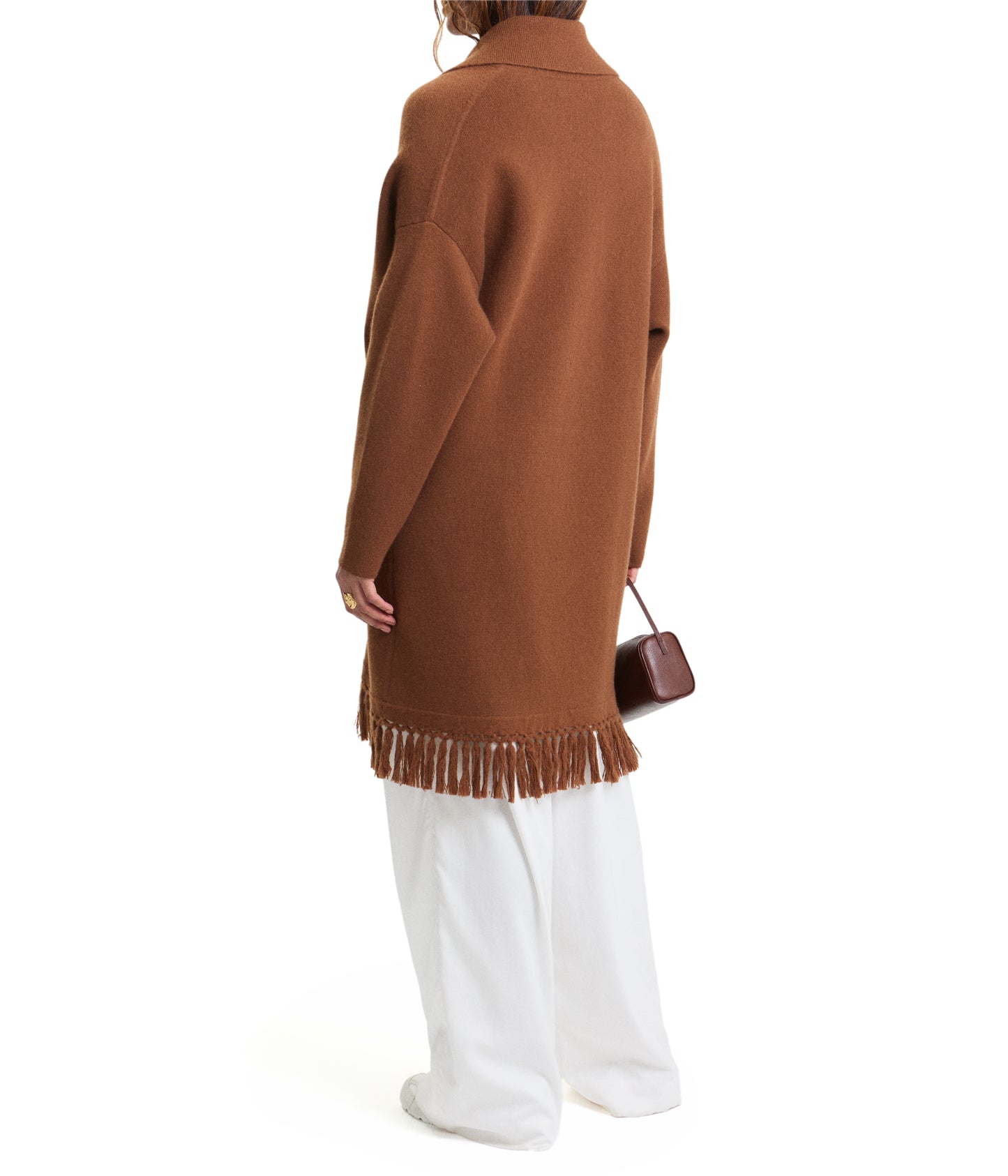 Syrup Brown Fringed Long Cashmere Cardigan