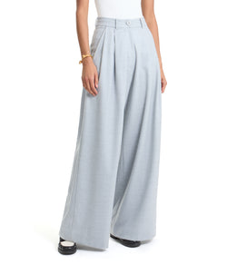 Grey Wool High Waisted Pleated Wide Leg Trousers
