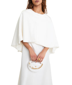 White Silk Embroidery Cape Maxi Dress