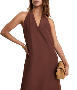 Brown Silk Lena Halterneck Maxi Dress