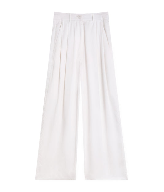 White High Waisted Hand Pleated Wide Leg Trousers