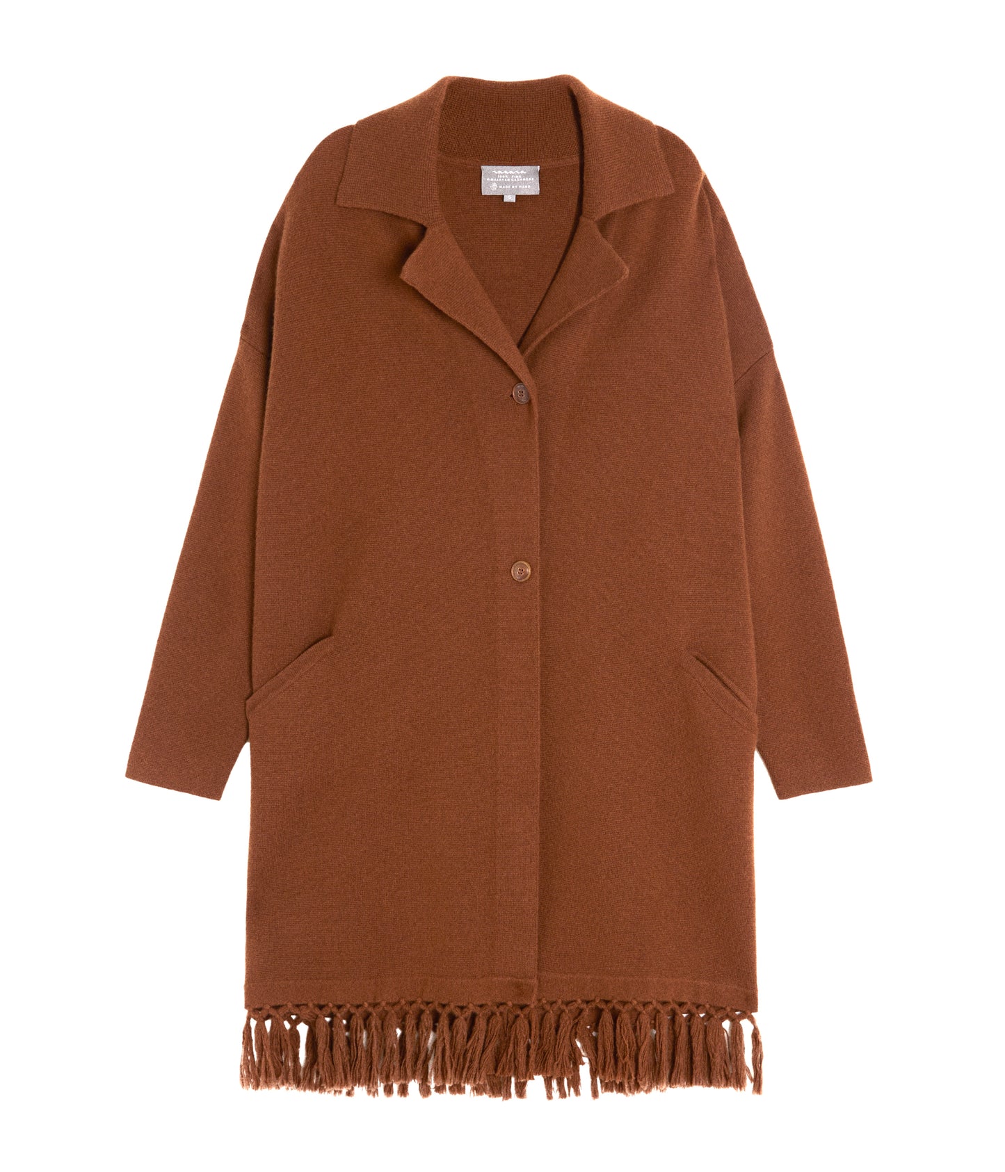 Syrup Brown Fringed Long Cashmere Cardigan