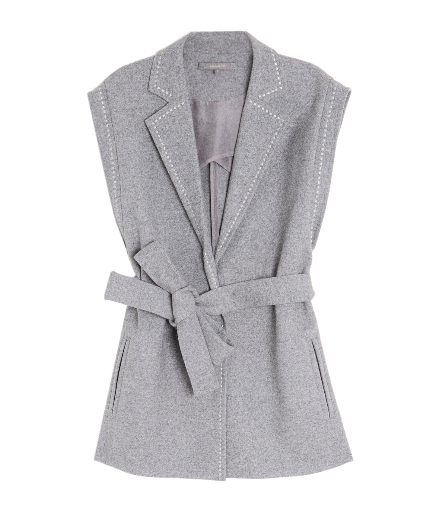Grey Wool Sleeveless Belted Wrap Jacket
