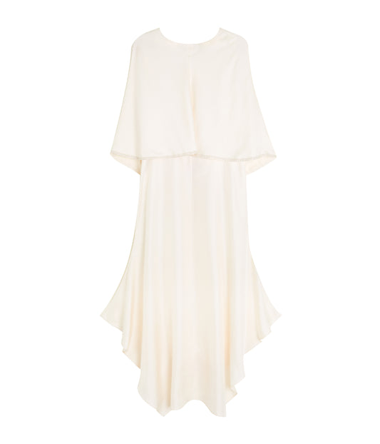 White Silk Embroidery Cape Maxi Dress