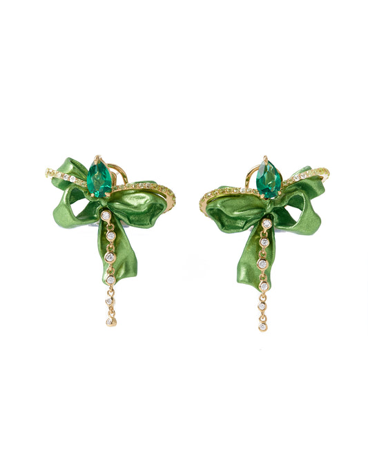Emerald Mini Bow Earrings