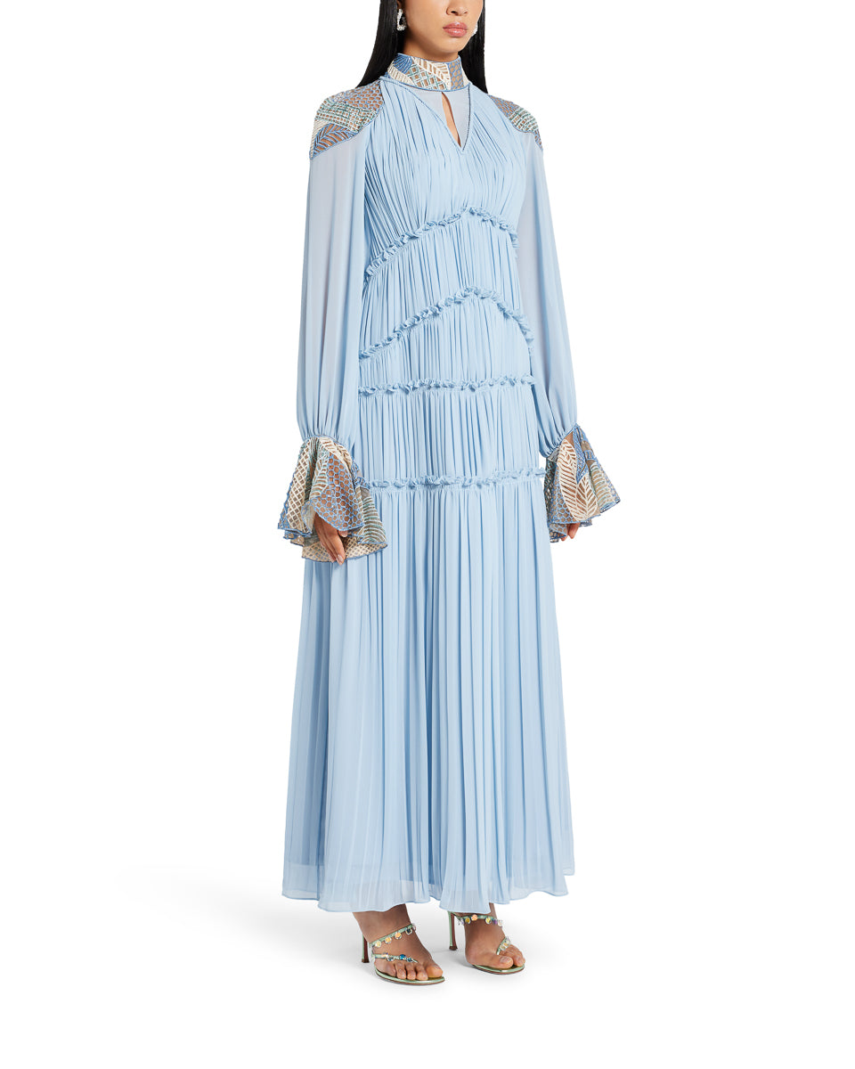 Pleated Dress With Ruffles and Embroidery