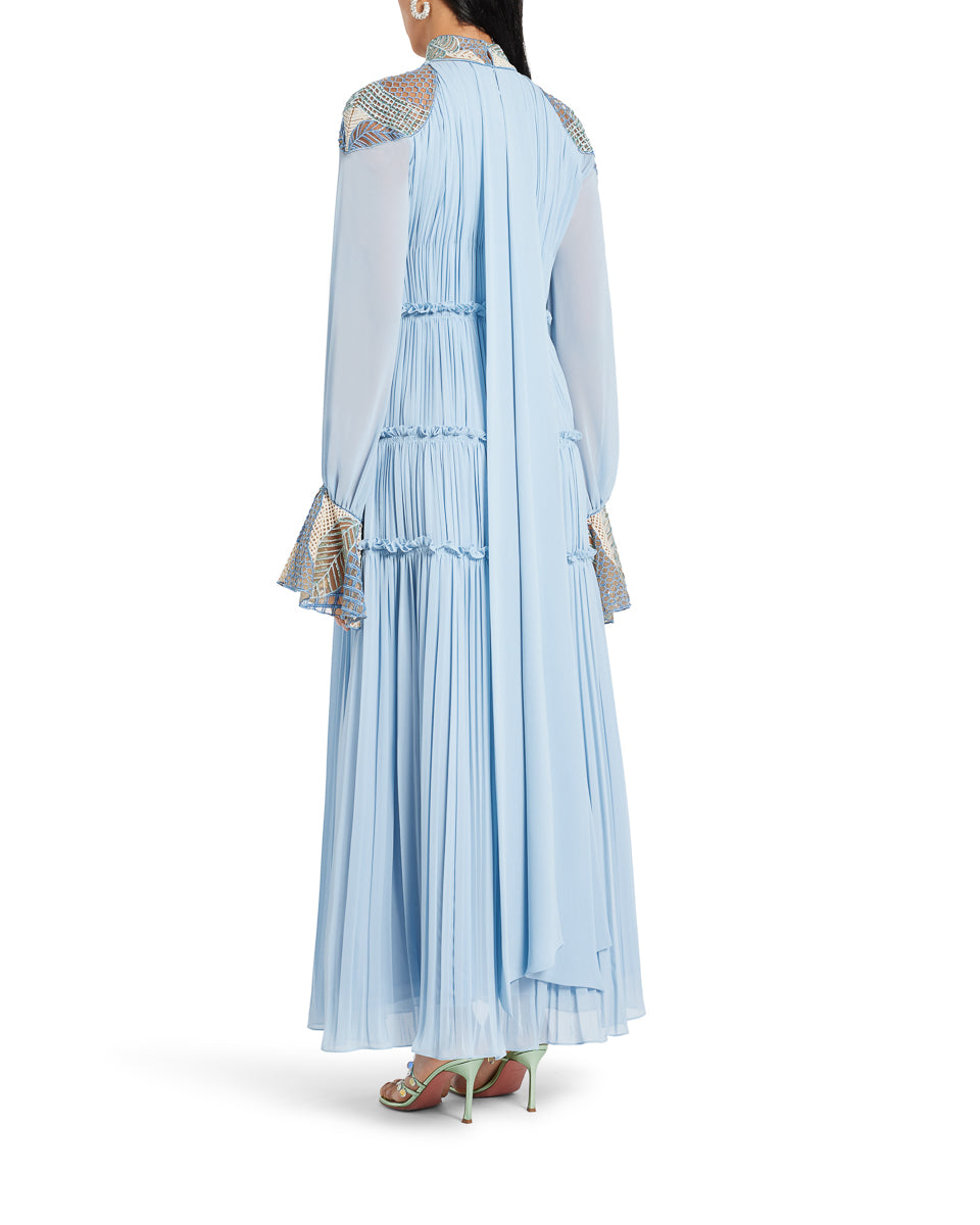 Pleated Dress With Ruffles and Embroidery