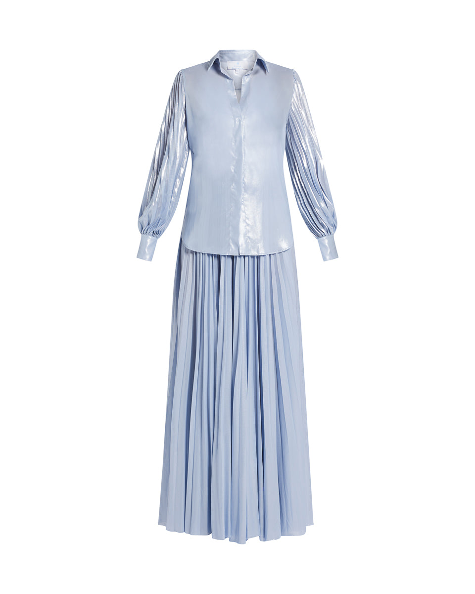 Lurex Pleated Skirt and Shirt Set