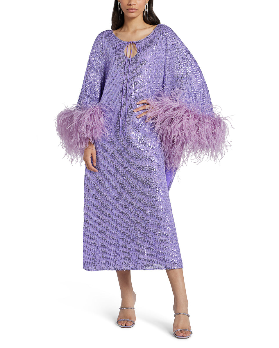 Sequin Kaftan With Faux Feather Cuffs