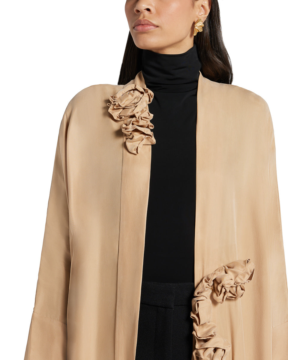 Silk Blend Abaya With Flower Detail