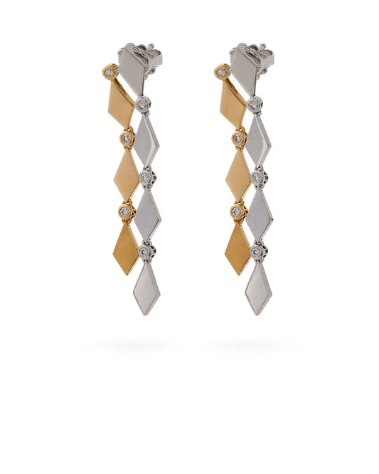 18K Gold Mosaic Long Earrings