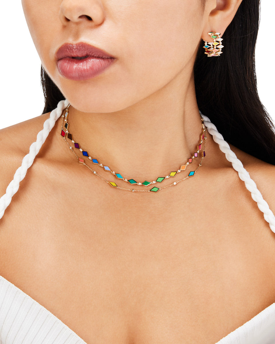 18k Gold Reversible Mosaic Necklace With Multicolored Enamel