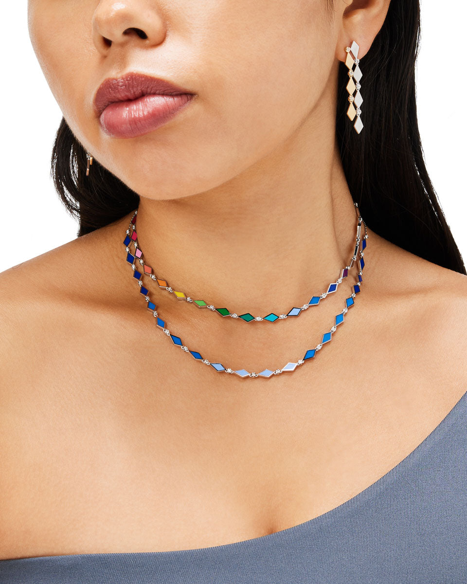 18K Gold Reversible Mosaic Necklace With Multicolored Enamel