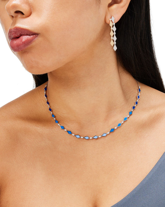 18k White Gold Reversible Blue Ombre Mosaic Necklace