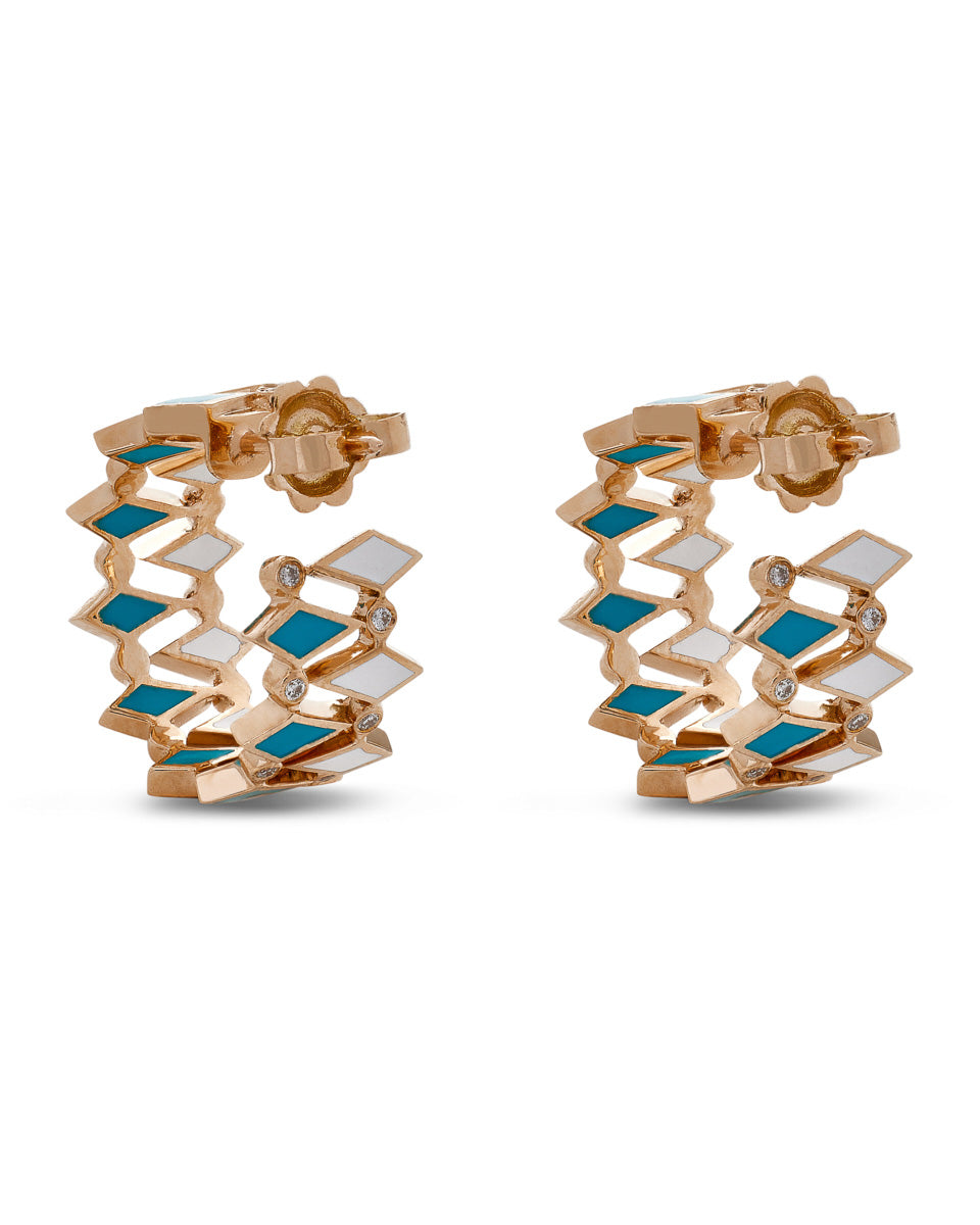 18k Gold Mosaic Double Hoop Earrings With Multicolored Enamel