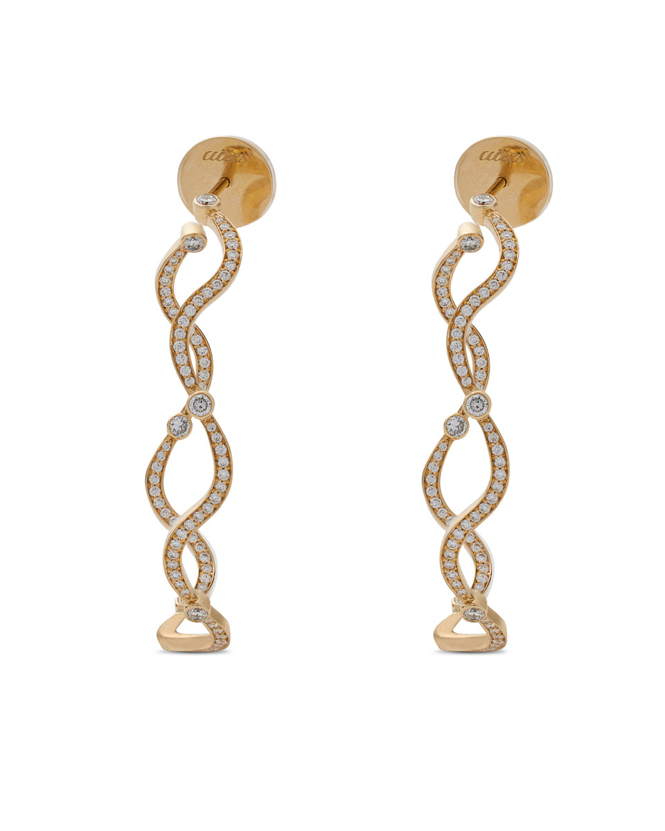 Wave 18k Yellow Gold Diamond Hoop Earrings
