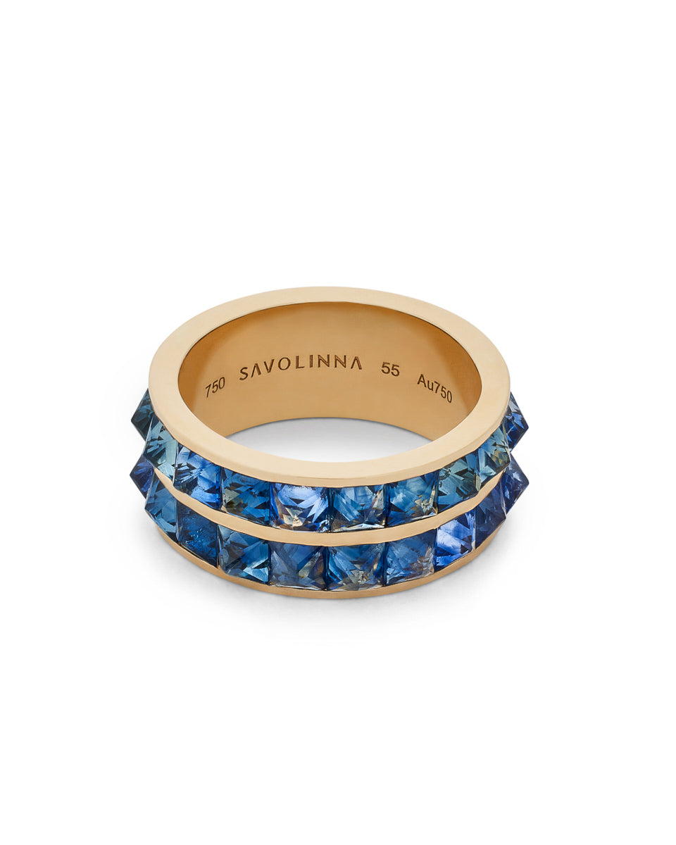 Be Spiked Stack Band Double Row Ring With Blue Sapphires