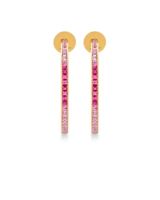 Be Spiked Single Row Maxi Hoops With Pink Sapphires