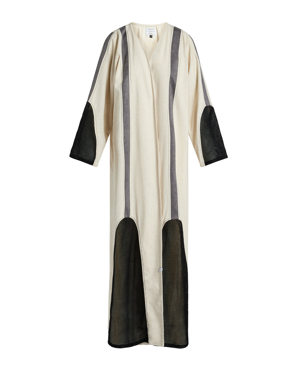 Sheer Panelled Velvet Detail Abaya