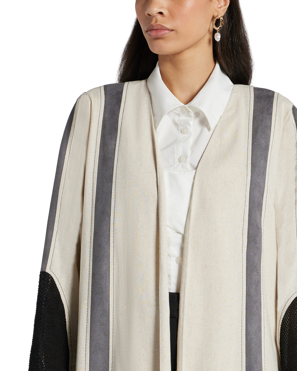 Sheer Panelled Velvet Detail Abaya