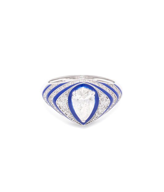 18K White Gold Pear Cut Diamond Pinky Ring