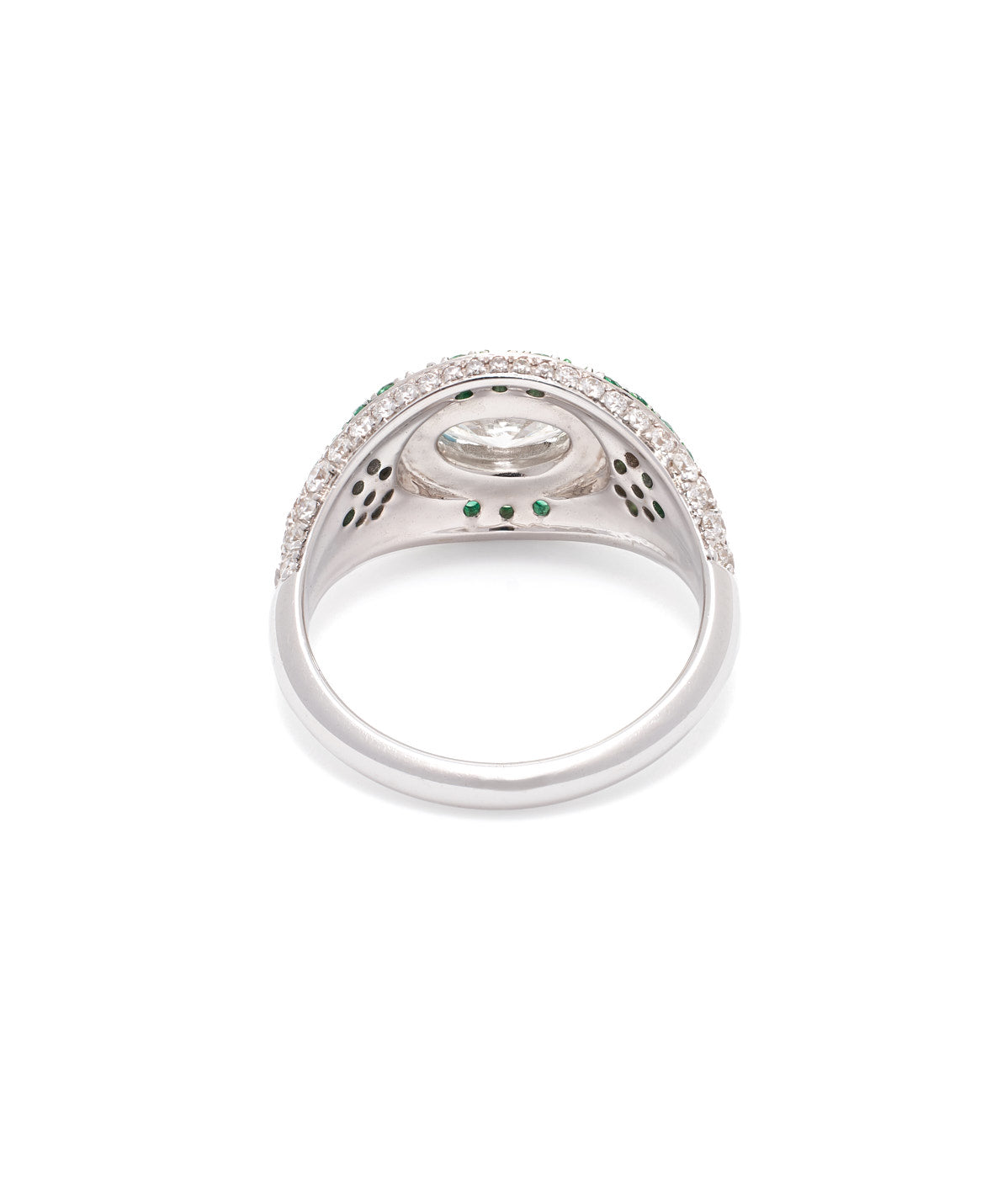 18K White Gold Oval Diamond Enamel Pinky Ring