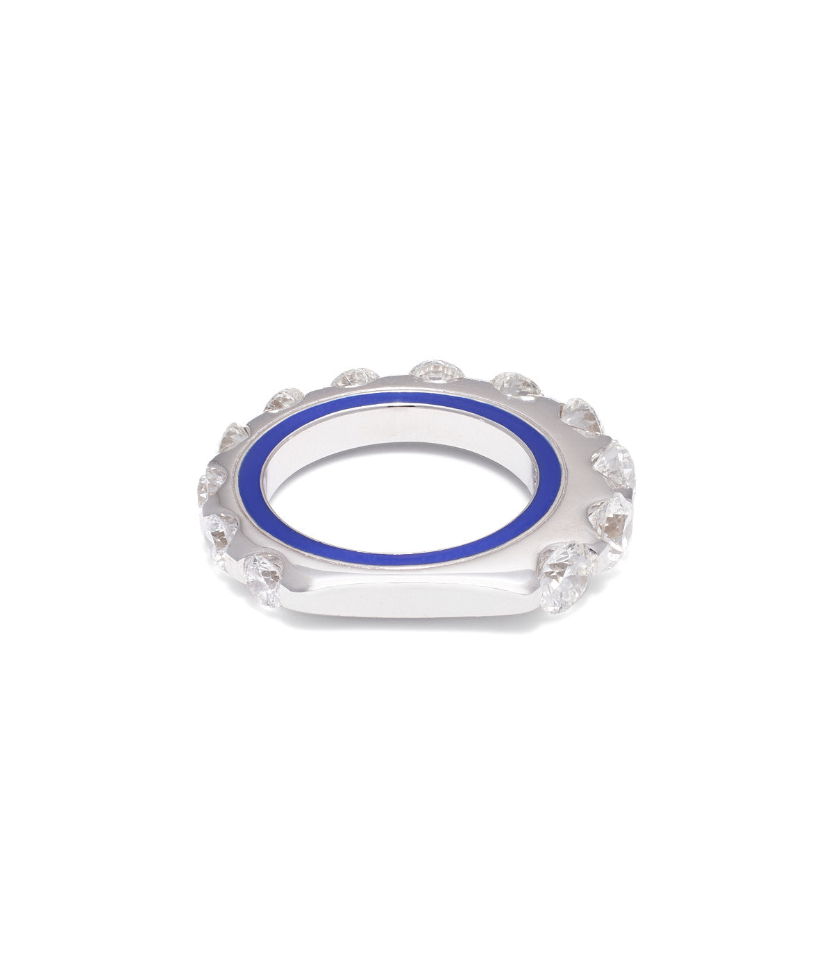 The Brilliant Round Enamel 18K White Gold Pinky Ring