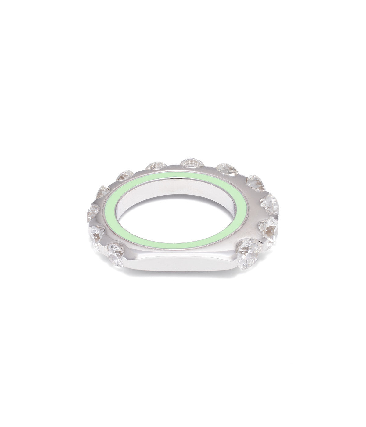 The Brilliant Round Enamel 18K White Gold Pinky Ring