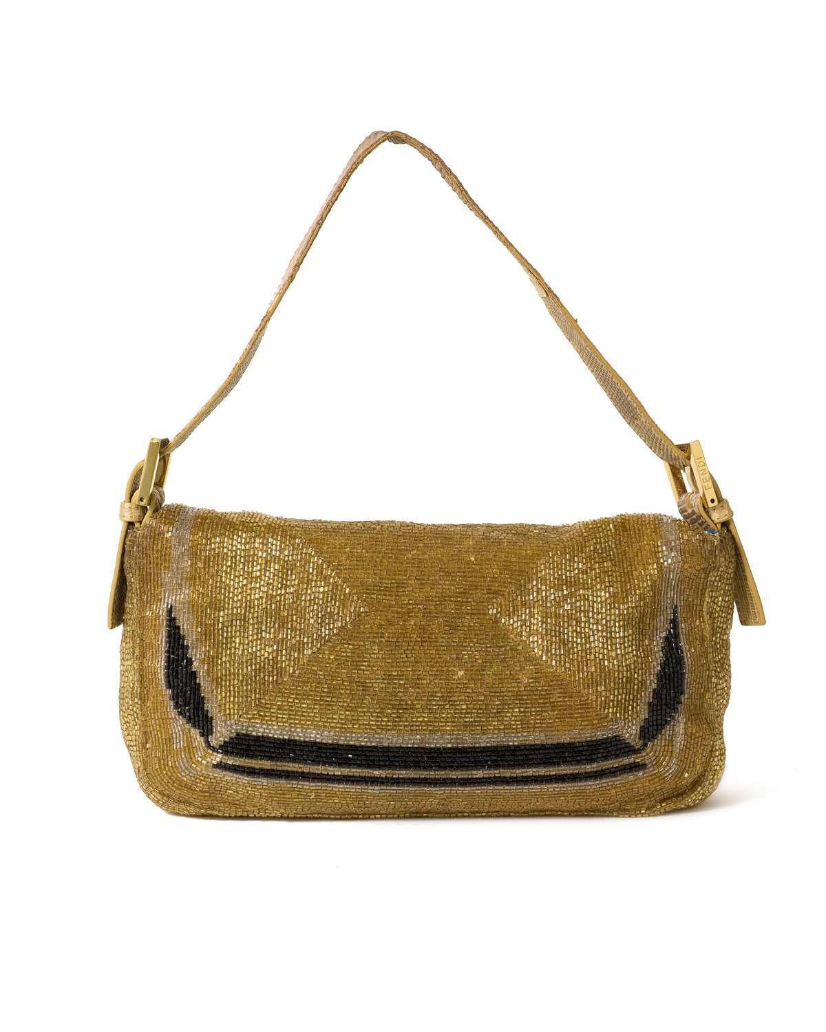 Pre-Owned Fendi Beaded Gold Baguette Bag