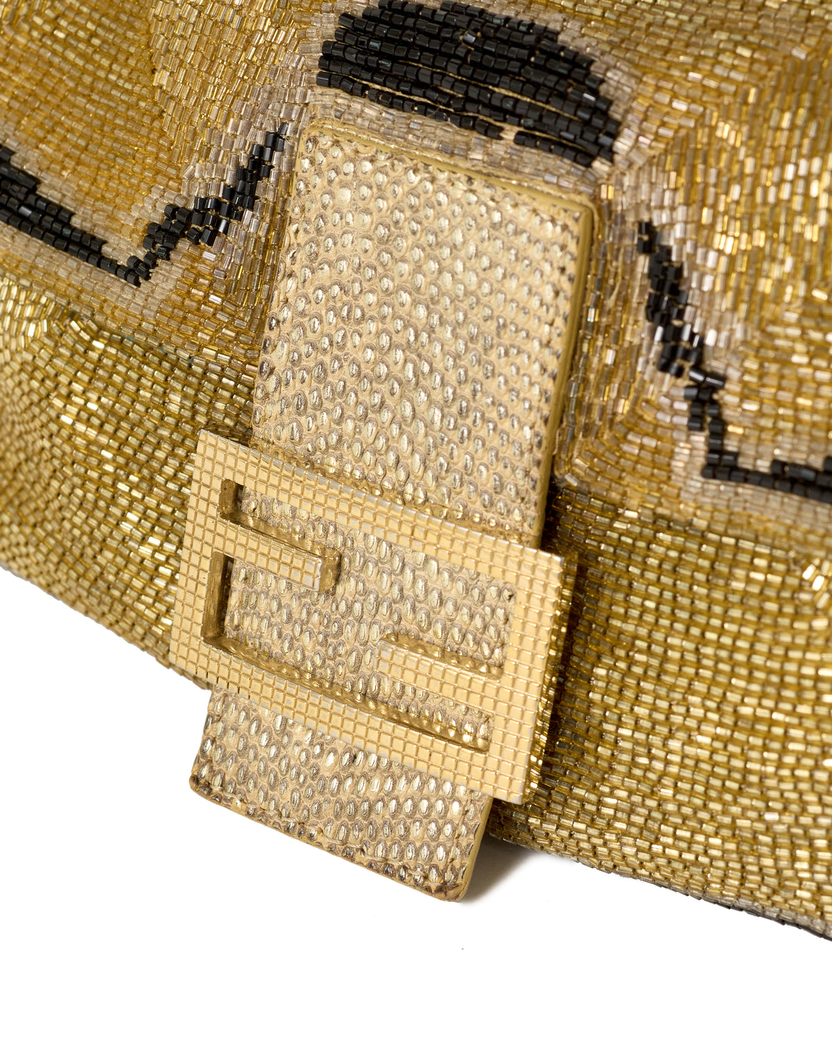 Pre-Owned Fendi Beaded Gold Baguette Bag