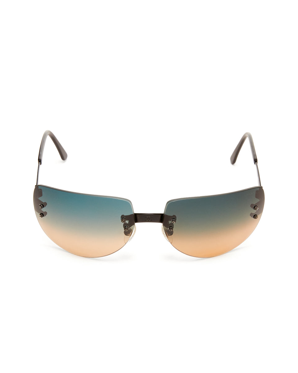 Pre-Owned Oversized Rimless Ombre Sunglasses