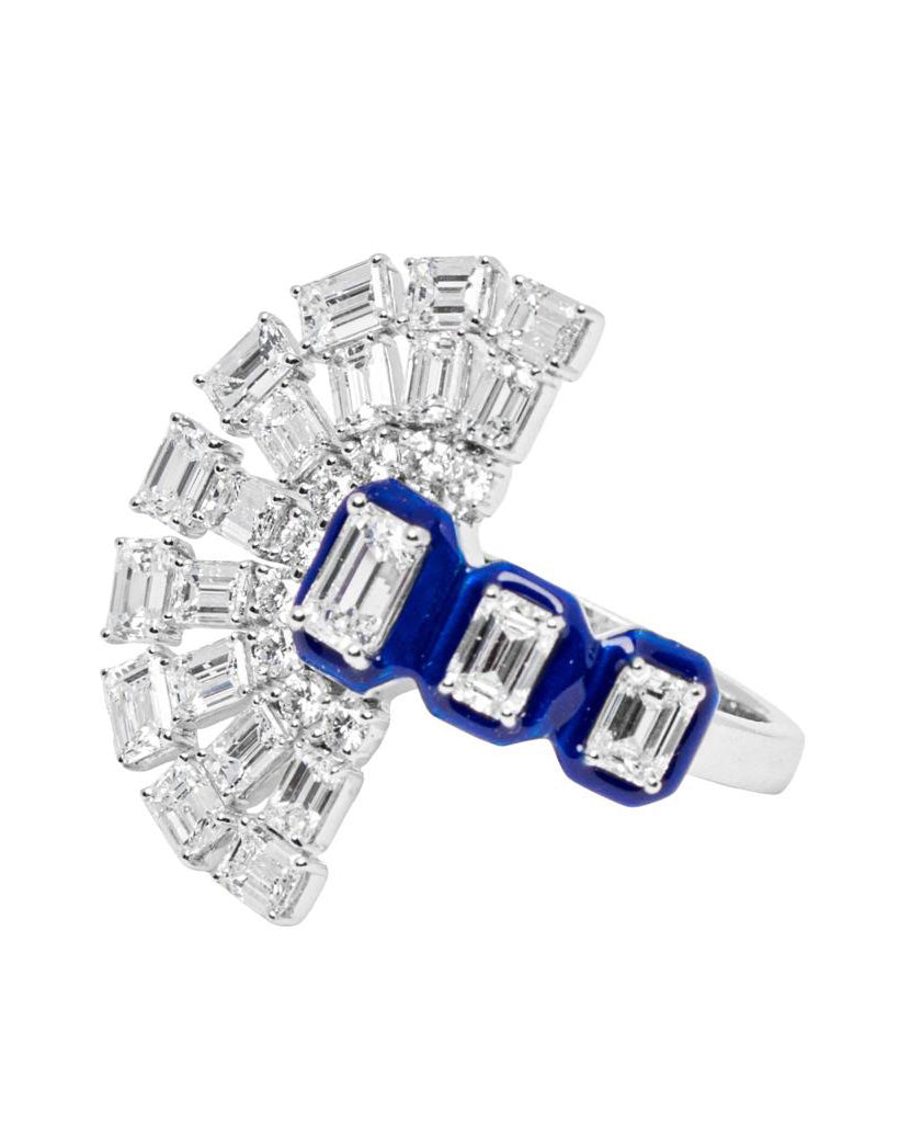 18k white gold diamond fan ring