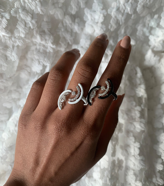 Crescent 18k white gold diamond ring