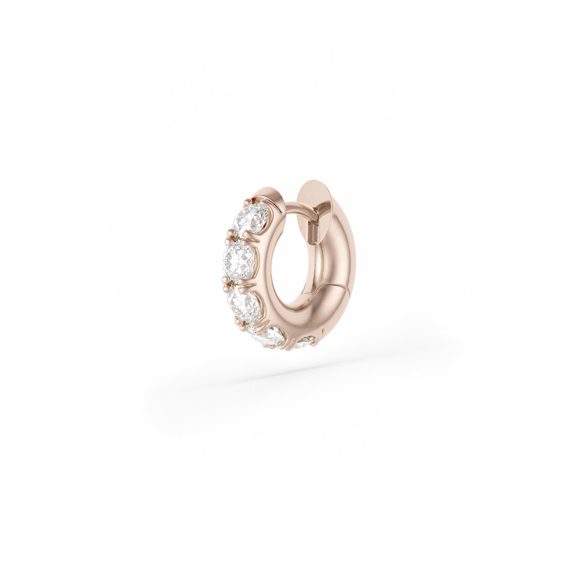 Mini Macrohoop 18k rose gold white diamond earrings
