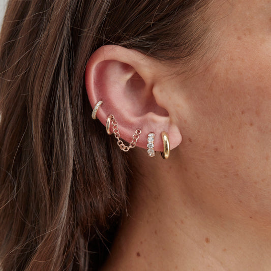 Mini Macrohoop 18K Rose Gold White Diamond Earrings