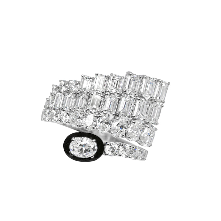 Enamel Wrap 18K White Gold Diamond Ring