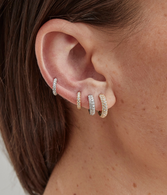 Mini Microhoop 18K Rose Gold White Diamonds Earrings