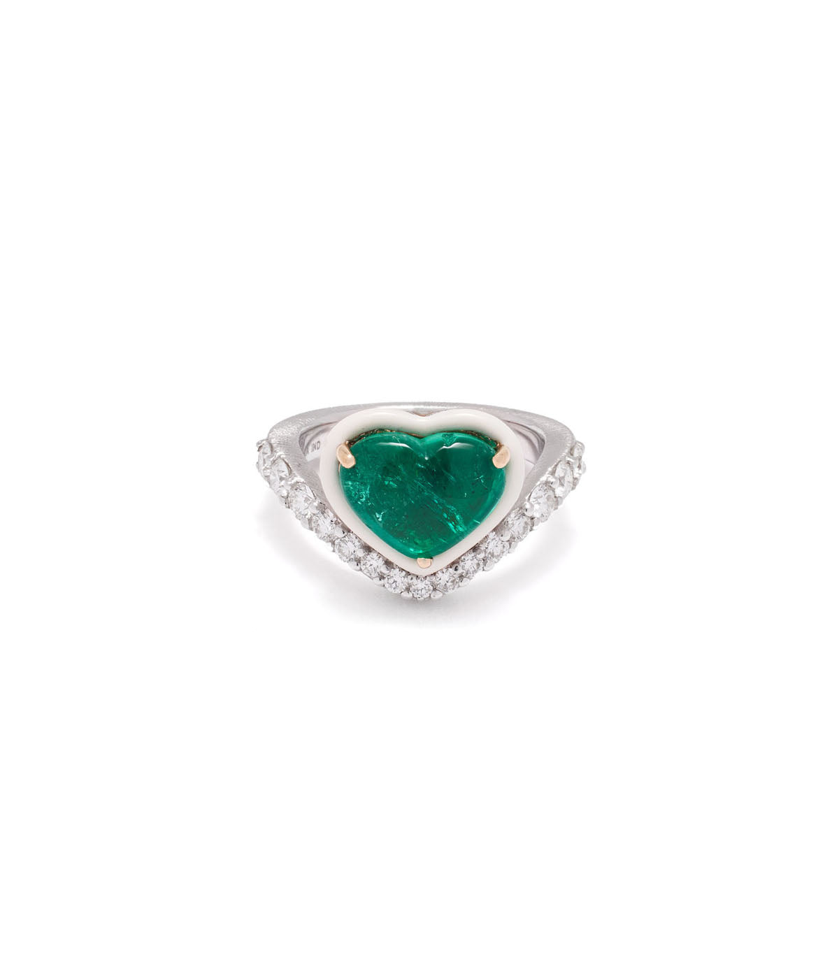 18k white gold accented emerald heart ring