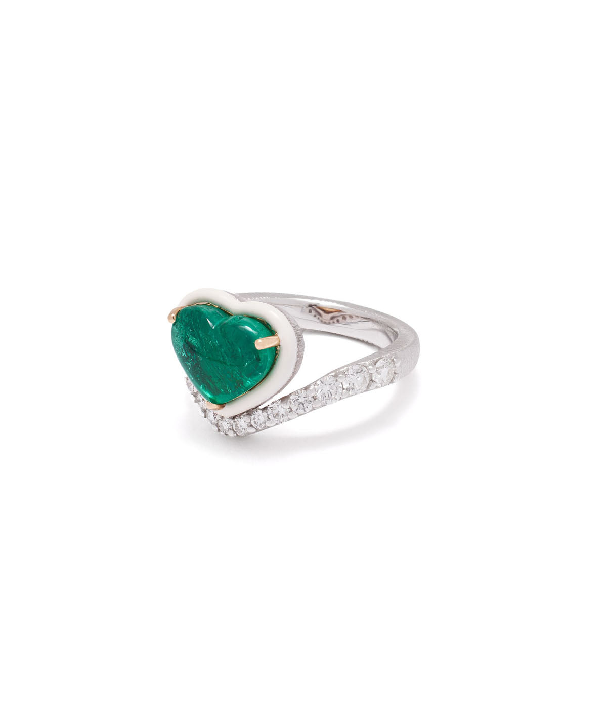 18k white gold accented emerald heart ring