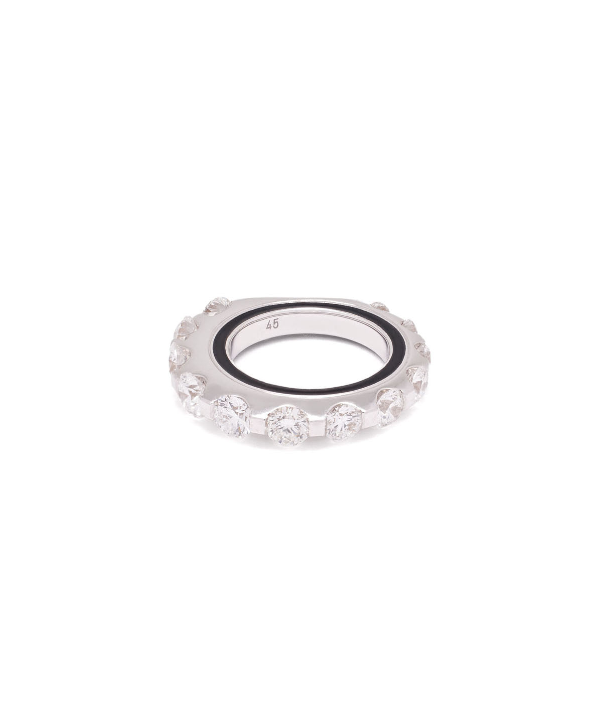 18k white gold round enamel pinky ring