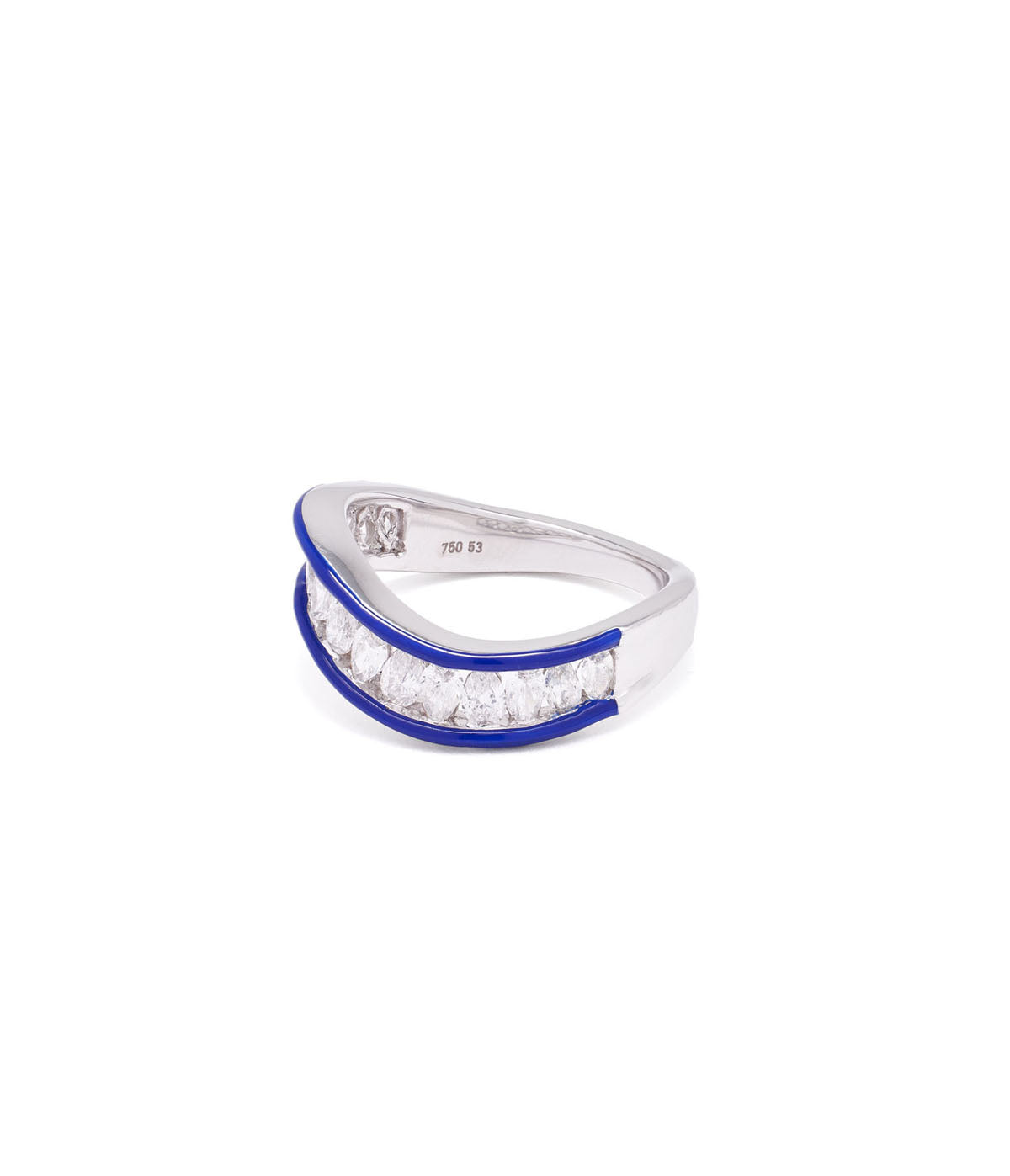 18k white gold wave oval ring