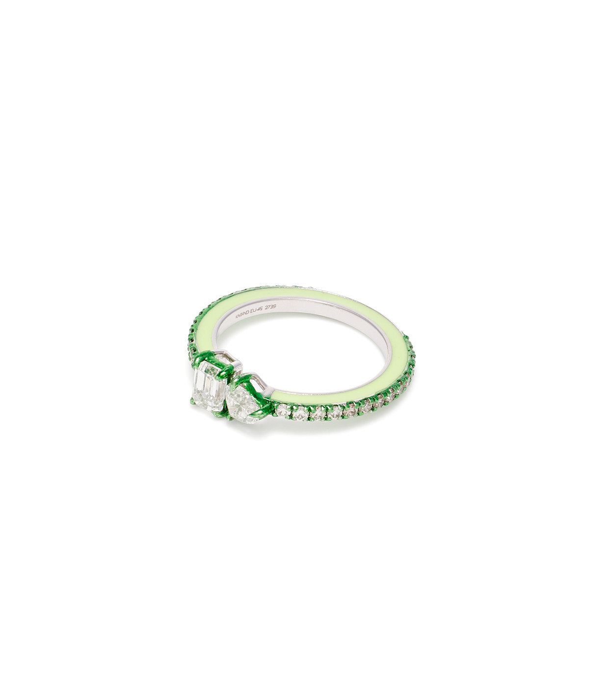 The power puff 18k white gold emerald heart pinky ring