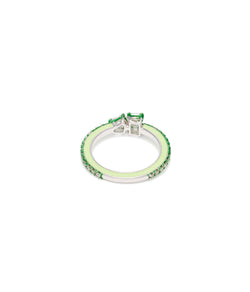 The Power Puff 18K White Gold Emerald Heart Pinky Ring